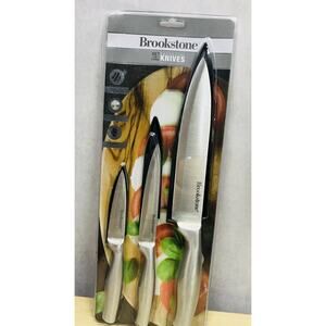 Brookstone Stainless Steel Kitchen Knife Set of 3 Steel Finish Handle Ergonomic